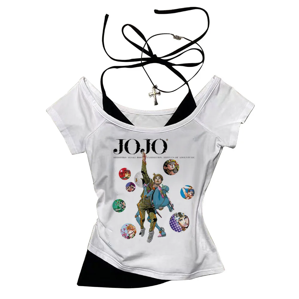 Jojo Bizarre Adventure crop top Aesthetic babydoll Streetwear shoujo girl style Fairy vintage cropped harajuku woman t-shirt