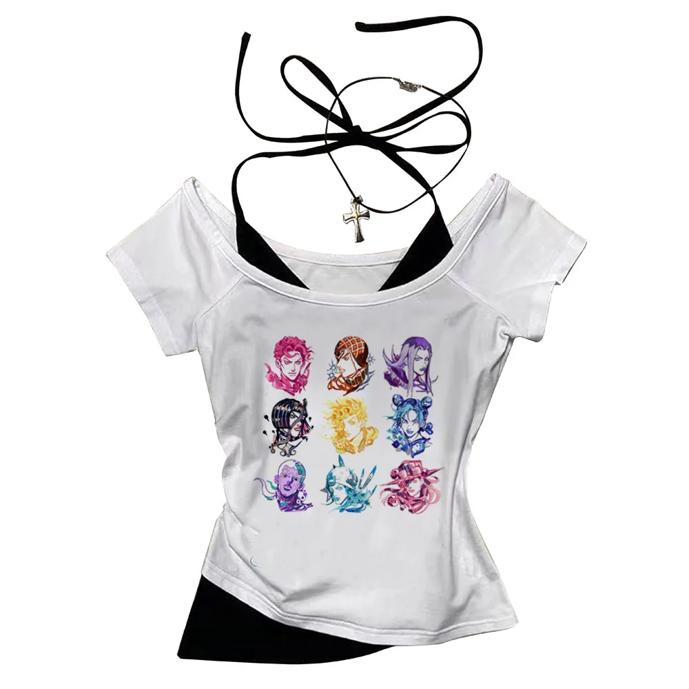 Jojo Bizarre Adventure crop top Aesthetic babydoll Streetwear shoujo girl style Fairy vintage cropped harajuku woman t-shirt