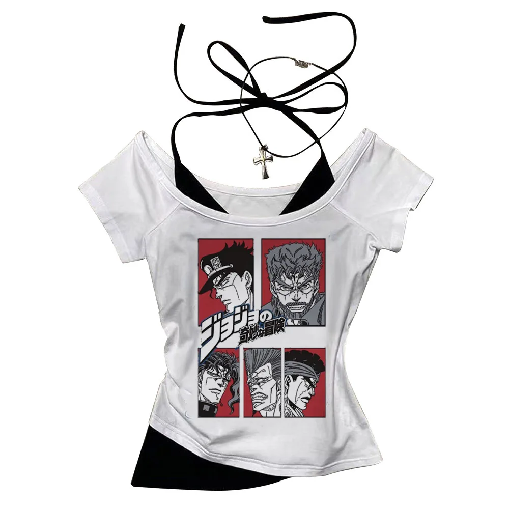 Jojo Bizarre Adventure crop top Aesthetic babydoll Streetwear shoujo girl style Fairy vintage cropped harajuku woman t-shirt