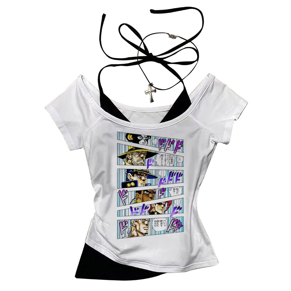 Jojo Bizarre Adventure crop top Aesthetic babydoll Streetwear shoujo girl style Fairy vintage cropped harajuku woman t-shirt