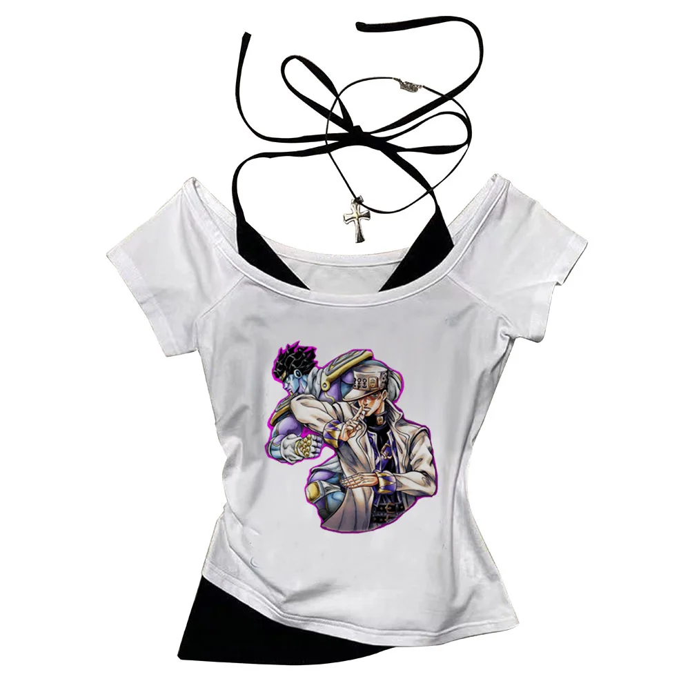 Jojo Bizarre Adventure crop top Aesthetic babydoll Streetwear shoujo girl style Fairy vintage cropped harajuku woman t-shirt