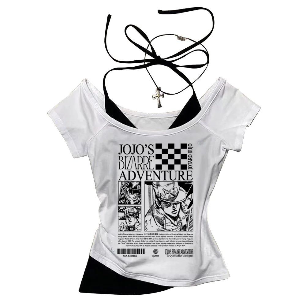 Jojo Bizarre Adventure crop top Aesthetic babydoll Streetwear shoujo girl style Fairy vintage cropped harajuku woman t-shirt