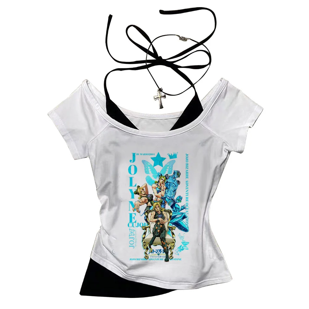 Jojo Bizarre Adventure crop top Aesthetic babydoll Streetwear shoujo girl style Fairy vintage cropped harajuku woman t-shirt