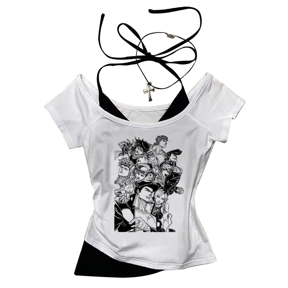 Jojo Bizarre Adventure crop top Aesthetic babydoll Streetwear shoujo girl style Fairy vintage cropped harajuku woman t-shirt