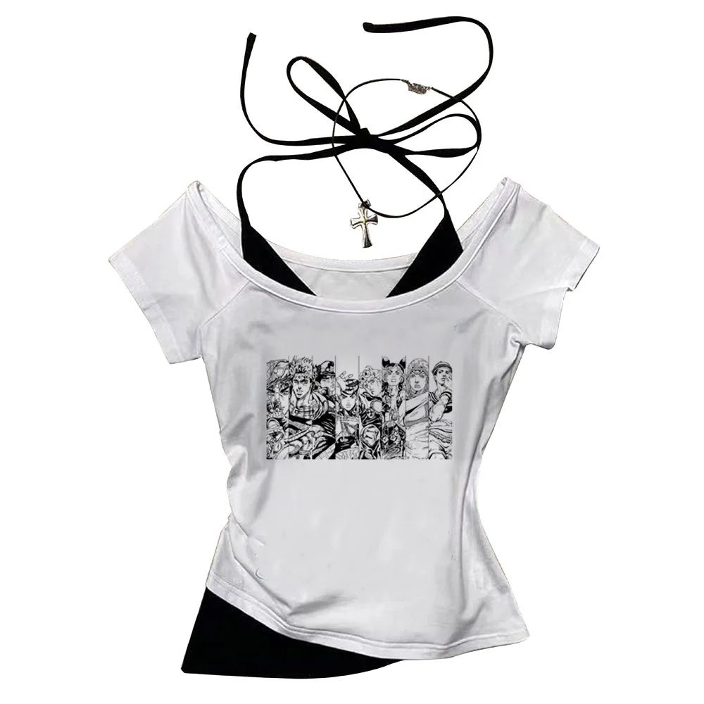 Jojo Bizarre Adventure crop top Aesthetic babydoll Streetwear shoujo girl style Fairy vintage cropped harajuku woman t-shirt