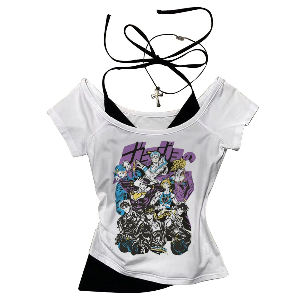 Jojo Bizarre Adventure crop top Aesthetic babydoll Streetwear shoujo girl style Fairy vintage cropped harajuku woman t-shirt