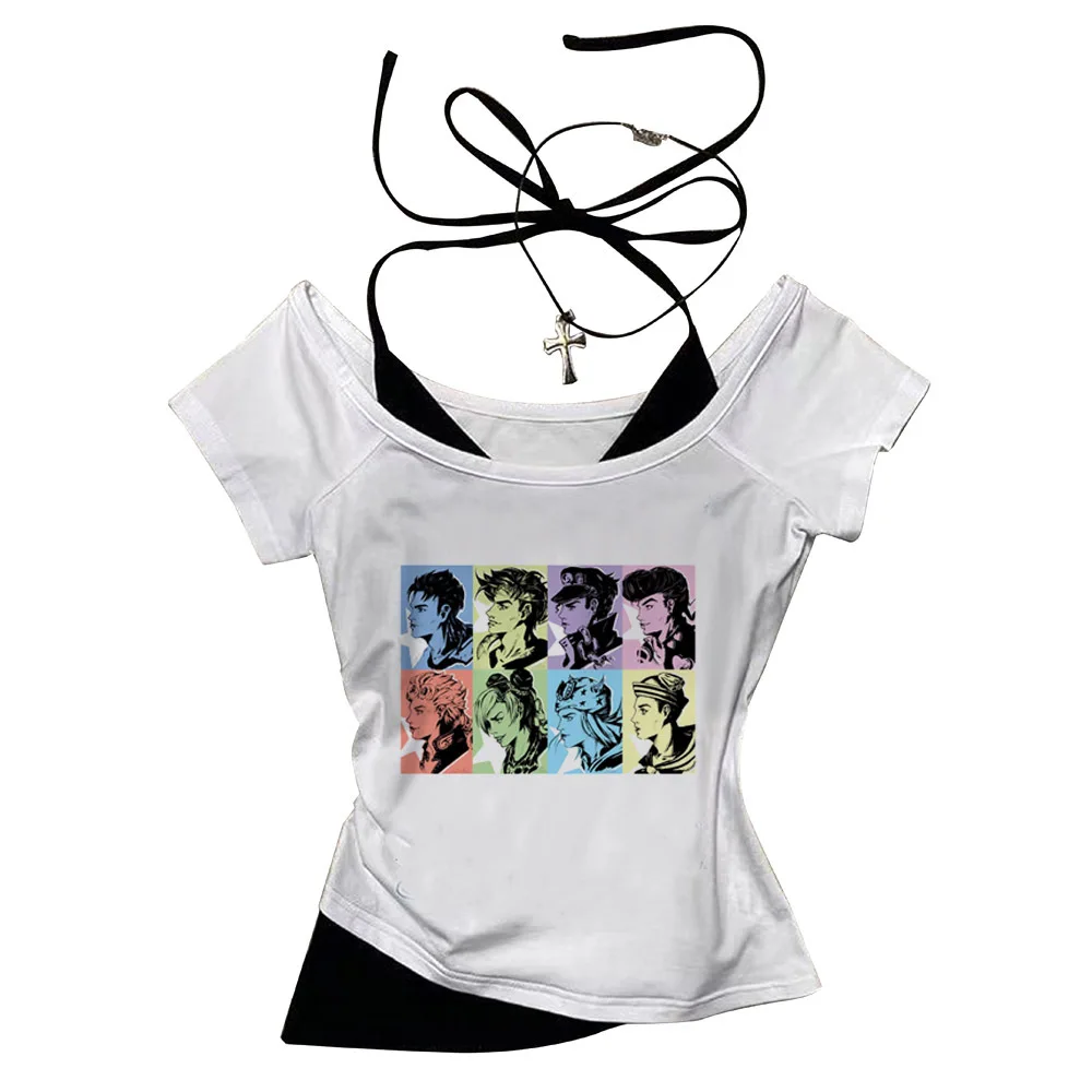 Jojo Bizarre Adventure crop top Aesthetic babydoll Streetwear shoujo girl style Fairy vintage cropped harajuku woman t-shirt