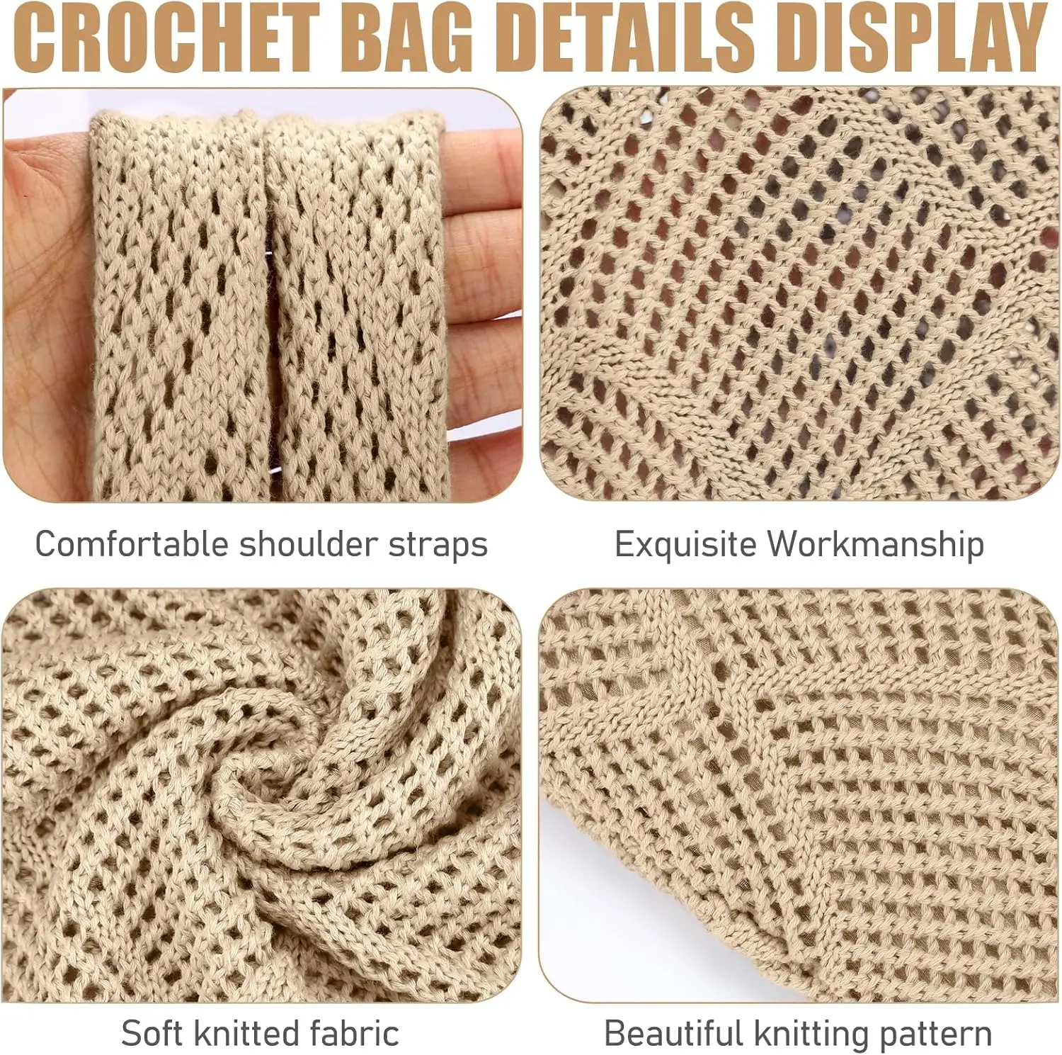 Women'S Crochet Foldable Woven Bag Summer Beach Handbag, Beautiful Hippie Knitted Bag Hollowed Out Retro Shoulder Bag
