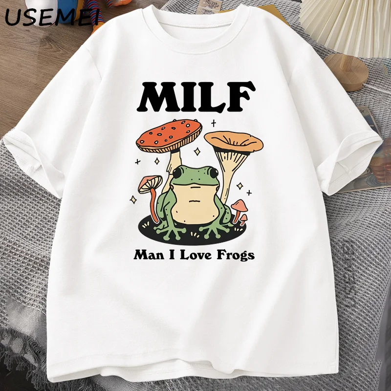 Retro Frog Tshirt Funny MILF Froggy T Shirt Cottagecore Froggy T-shirt Toad Frog Lover Tees Man Clothing Tees Short Sleeve