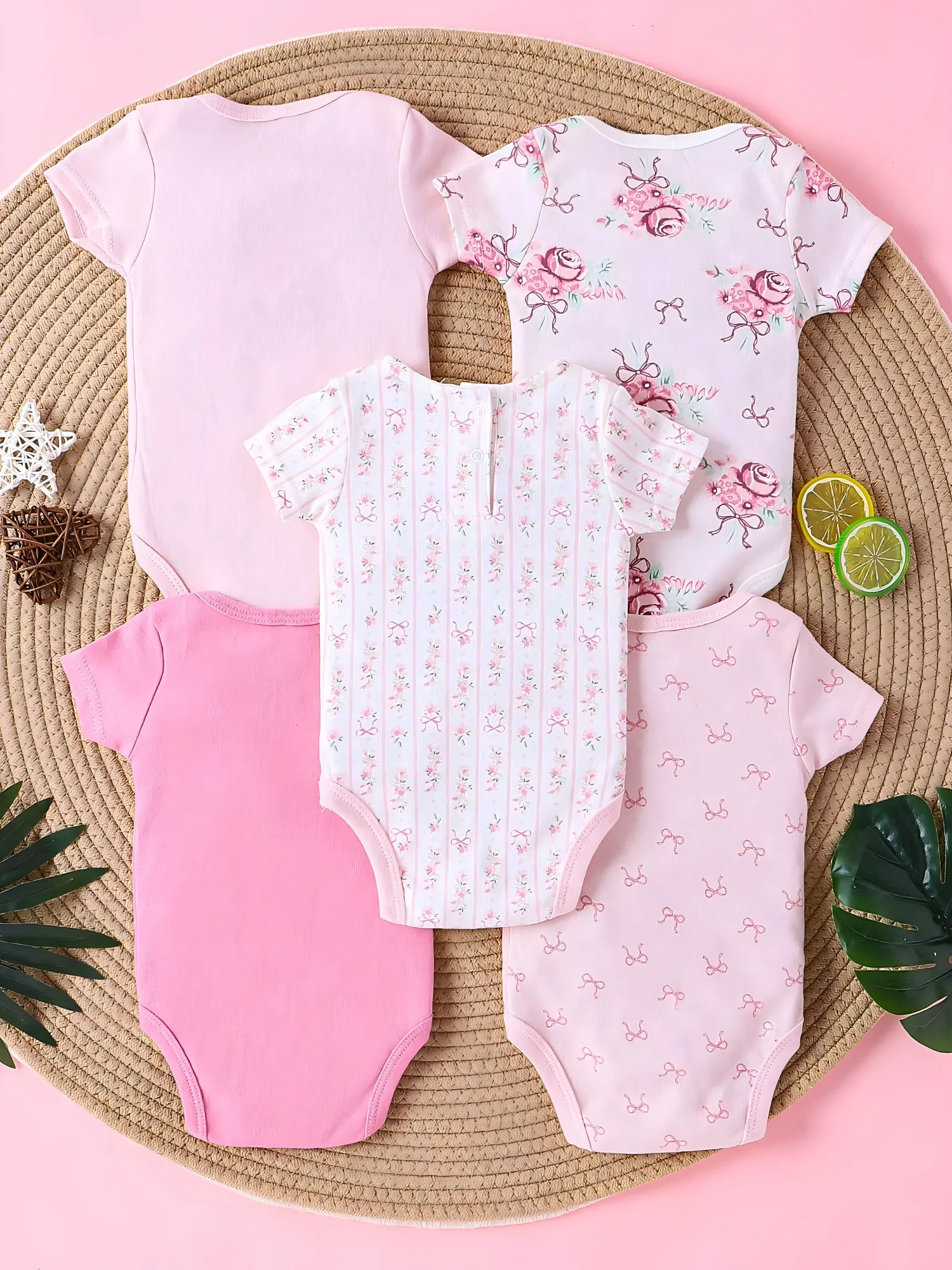 Girl Clothes 5PCS Baby Baby Girls Onesie Summer Cotton Fabric Short-Sleeved Jumpsuit Newborn Baby Clothes 0-9 Months