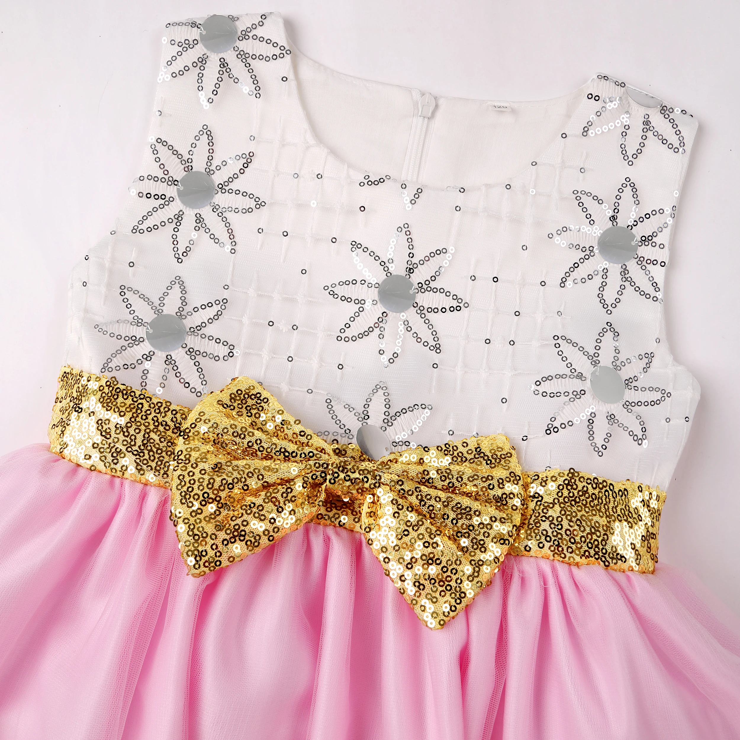 2025 Autumn and Winter New Children's Mesh Gold Sequins Embroidered Bow Tie Dress Princess Dress Skirt Wedding Birthday