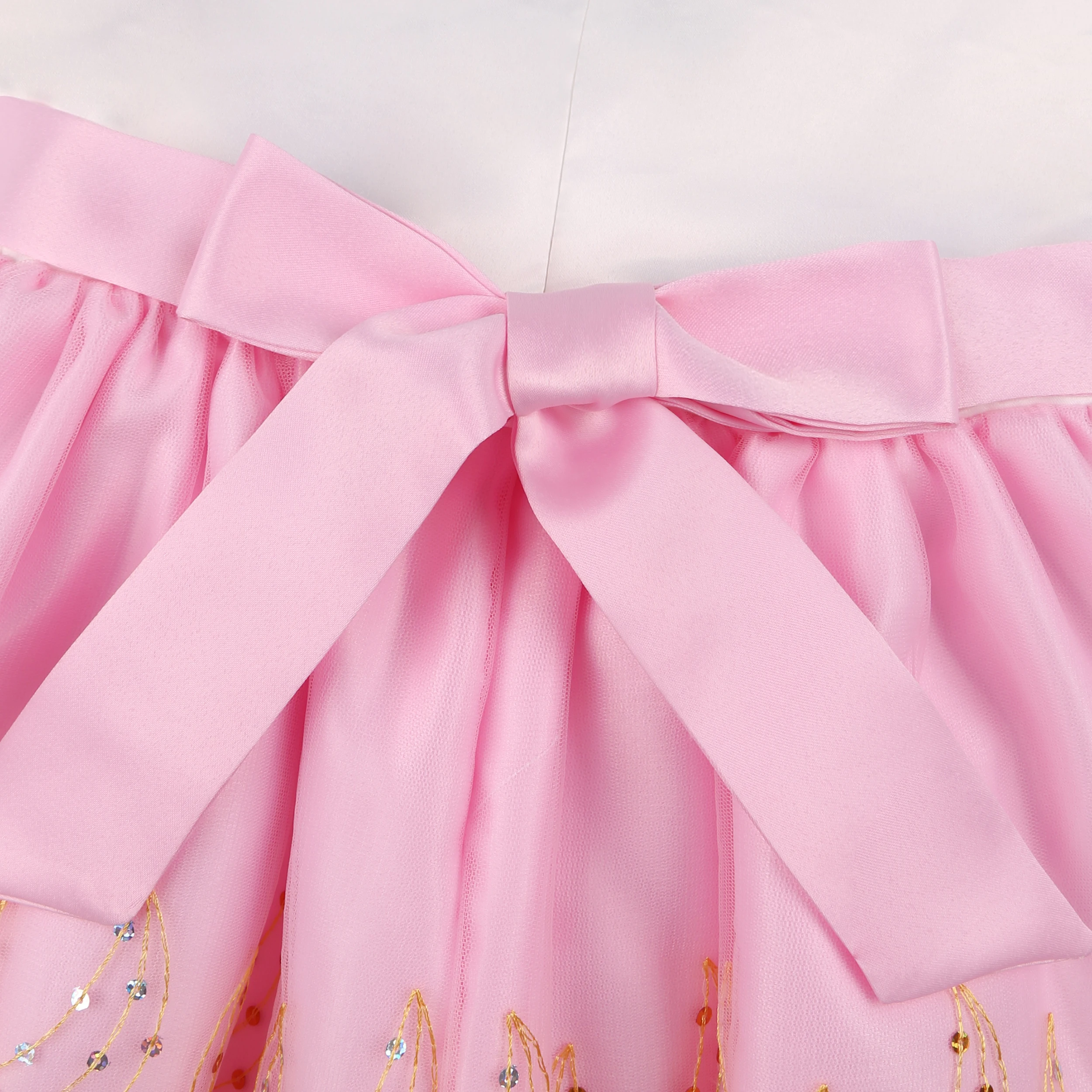 2025 Autumn and Winter New Children's Mesh Gold Sequins Embroidered Bow Tie Dress Princess Dress Skirt Wedding Birthday