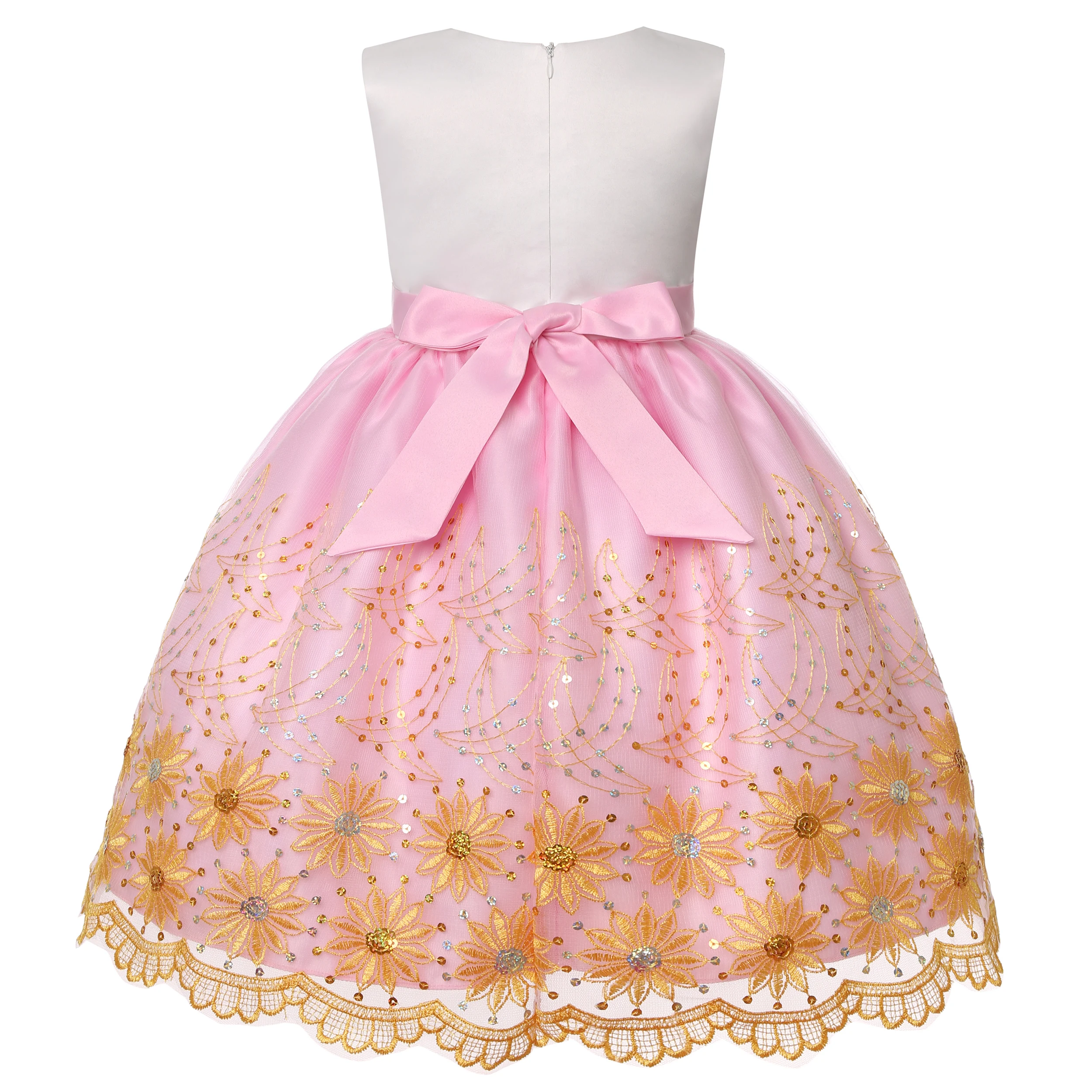 2025 Autumn and Winter New Children's Mesh Gold Sequins Embroidered Bow Tie Dress Princess Dress Skirt Wedding Birthday