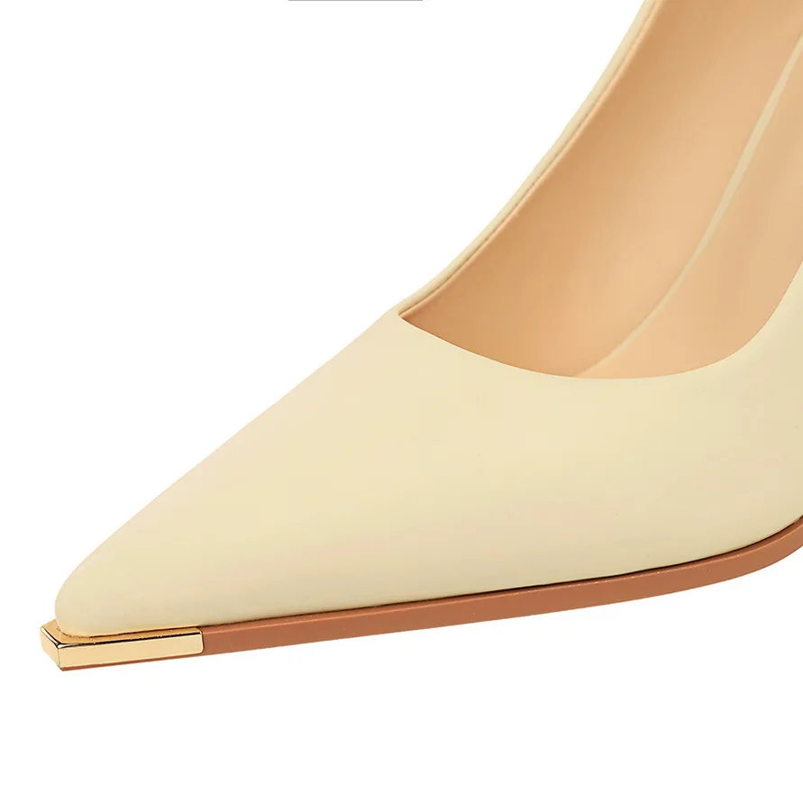 Women 9.5cm High Heels Pumps Lady Party Leather Formal Shoes Metal Thin High Heels Female Elegant Catwalk Shoes