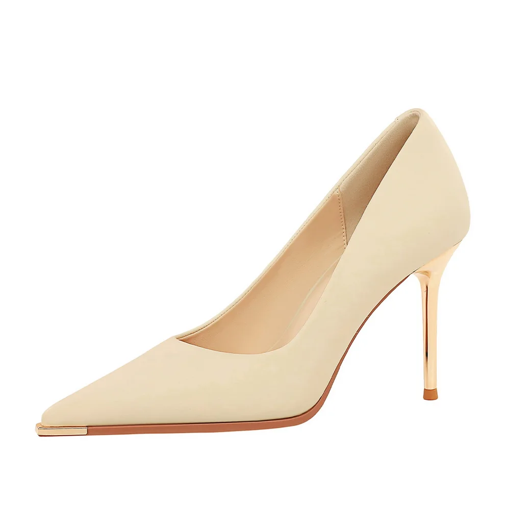 Women 9.5cm High Heels Pumps Lady Party Leather Formal Shoes Metal Thin High Heels Female Elegant Catwalk Shoes