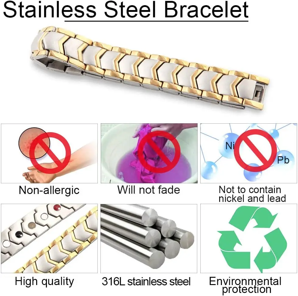 ARADOO Titanium Steel Magnetic Bracelet for Men Arrow Design Stainless Steel Minerals Wristband Jewelry Gifts