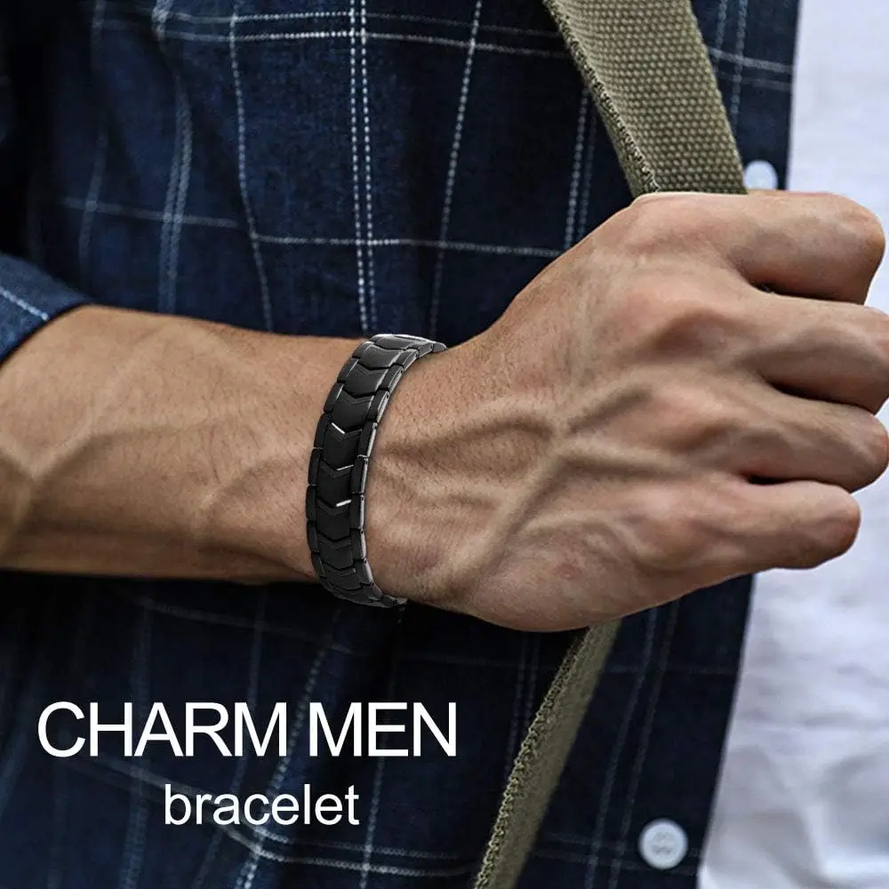 ARADOO Titanium Steel Magnetic Bracelet for Men Arrow Design Stainless Steel Minerals Wristband Jewelry Gifts