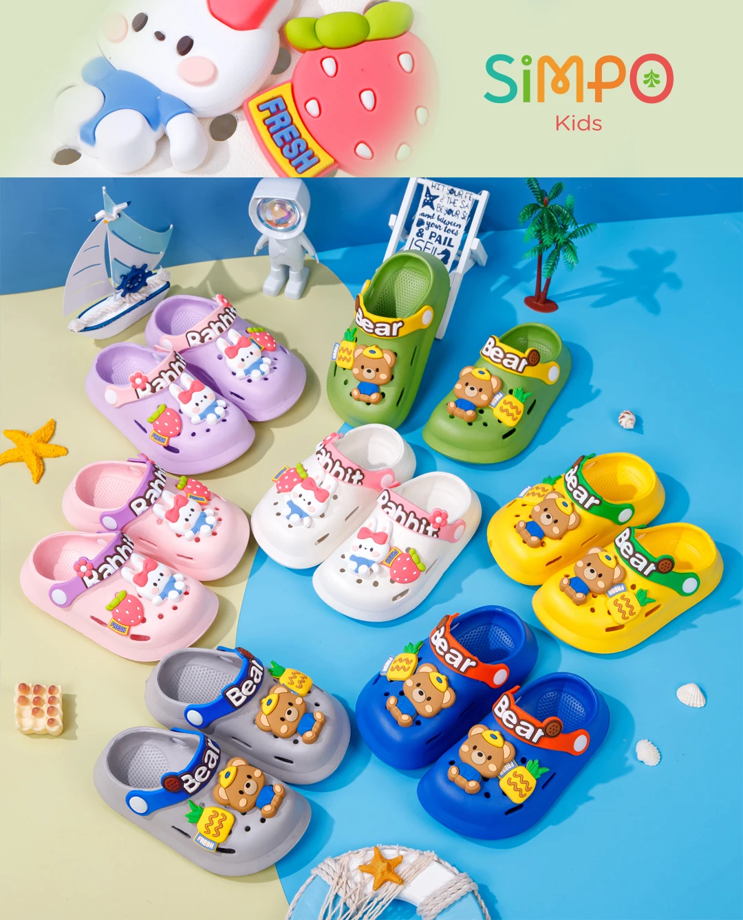 Children’s Garden Shoes Sandals Lightweight Anti-slip Hollow For Girls & Boys Cartoon Slip On Closed Toe Clogs Kids‘ Slippers