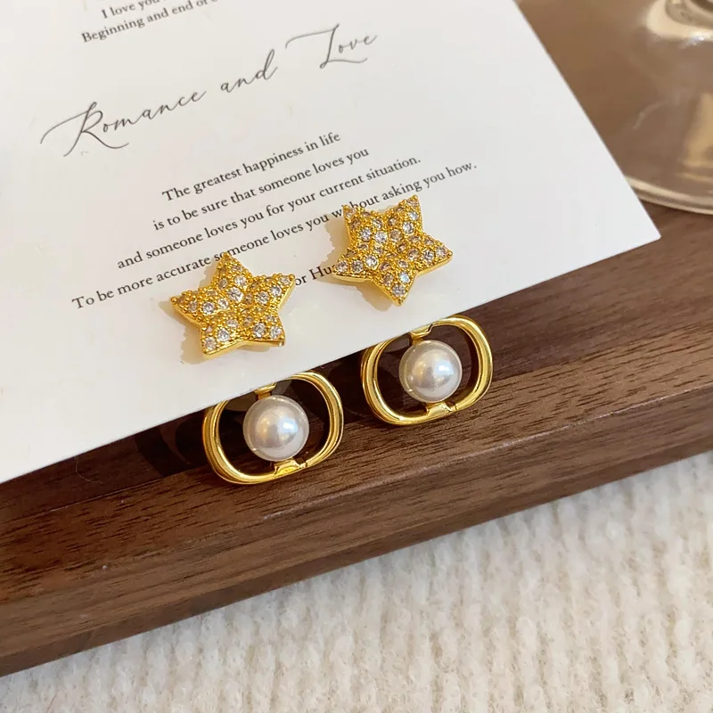 Lennik Exquisite Fashion Zircon Star 925 Sterling Silver Stud Earrings, Faux Pearl Luxury Design, Versatile for Daily/Party,