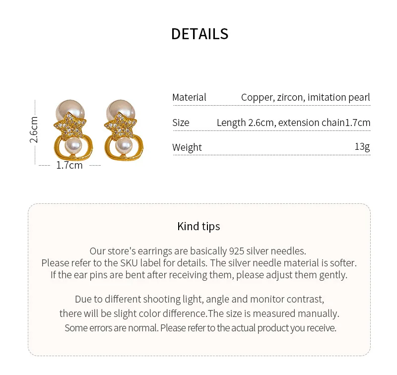 Lennik Exquisite Fashion Zircon Star 925 Sterling Silver Stud Earrings, Faux Pearl Luxury Design, Versatile for Daily/Party,