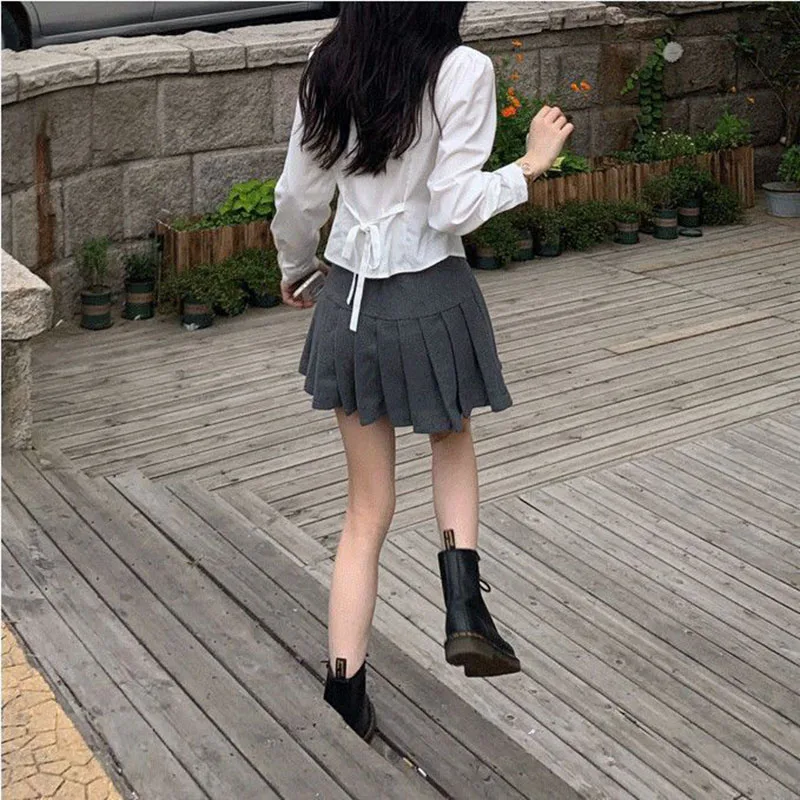 Korean Women Back Lace-Up Shirts Fashion All Match Slim Fit Turndown Collar Shirt Preppy Style School Uniform White Blouse Girl