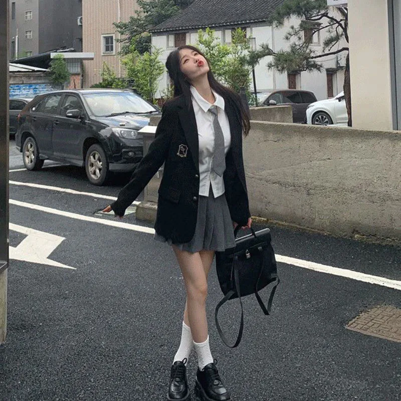 Korean Women Back Lace-Up Shirts Fashion All Match Slim Fit Turndown Collar Shirt Preppy Style School Uniform White Blouse Girl