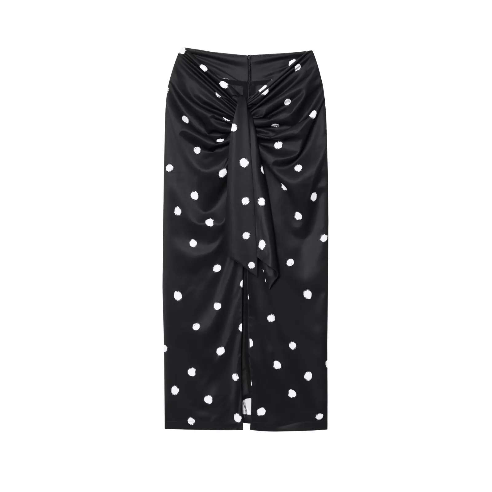 TFAFXY 2025 Polka Dot Skirt Women Wrap Ruched Midi Skirt Woman New Fashion Elegant Long Skirts For Women Party Skirts