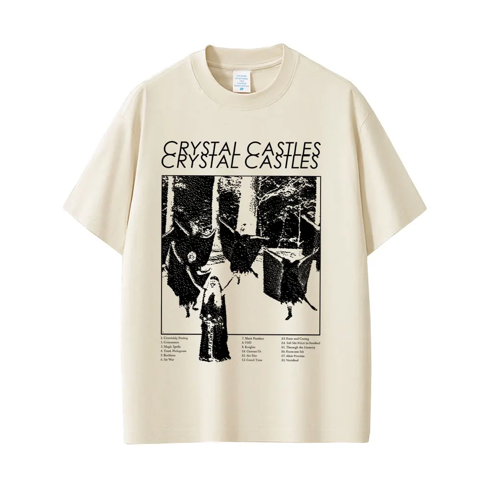 Crystal Castles Band T-shirt Men's Hip Hop Rock Oversized Short Sleeve T-shirts Men Women Vintage Electronic Punk Music T Shirts