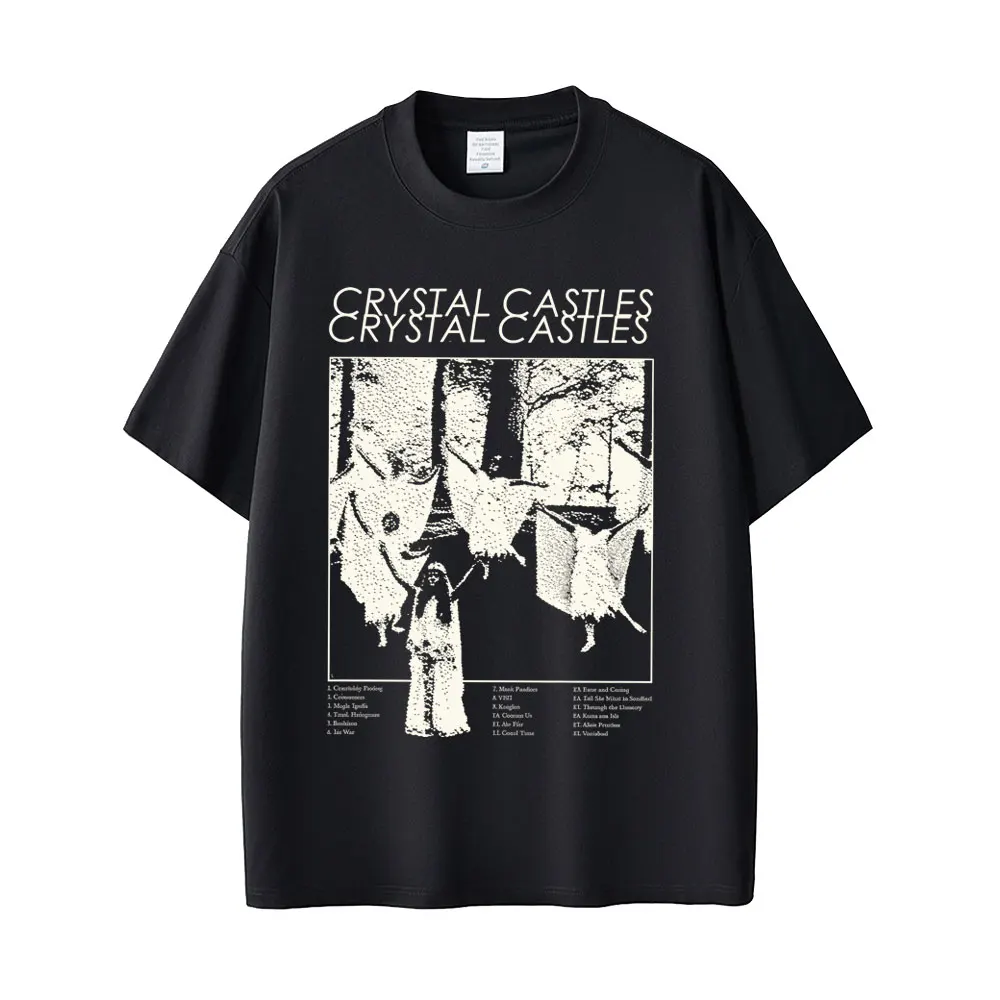 Crystal Castles Band T-shirt Men's Hip Hop Rock Oversized Short Sleeve T-shirts Men Women Vintage Electronic Punk Music T Shirts