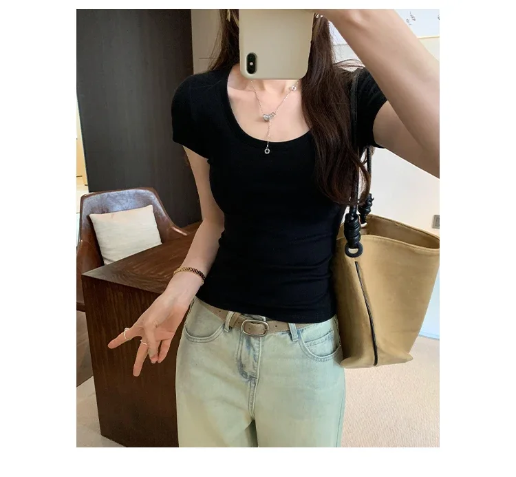 Spring Summer New Short Sleeve T-Shirt Women Solid Simple Casual Soft All-Match Hot Basic Slim Tops Tees Summer Fashion 2026