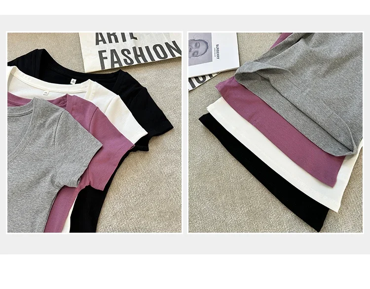 Spring Summer New Short Sleeve T-Shirt Women Solid Simple Casual Soft All-Match Hot Basic Slim Tops Tees Summer Fashion 2026
