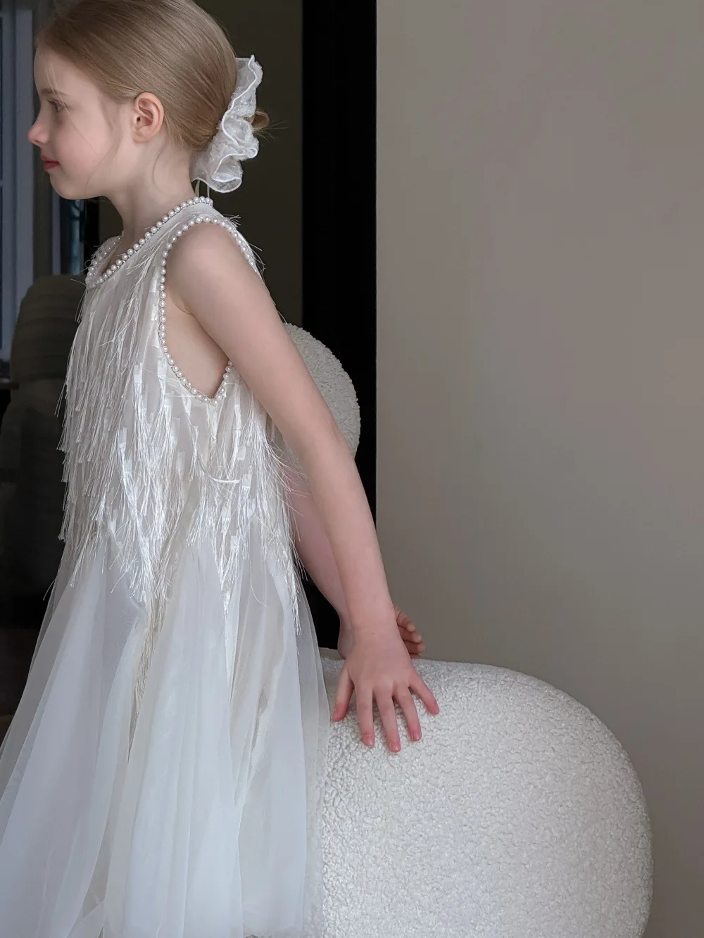 Children Clothing Korean 2026 Girls Summer New Tassel Pearl Vest Dress Little Girl Princess Mesh Dress Trend