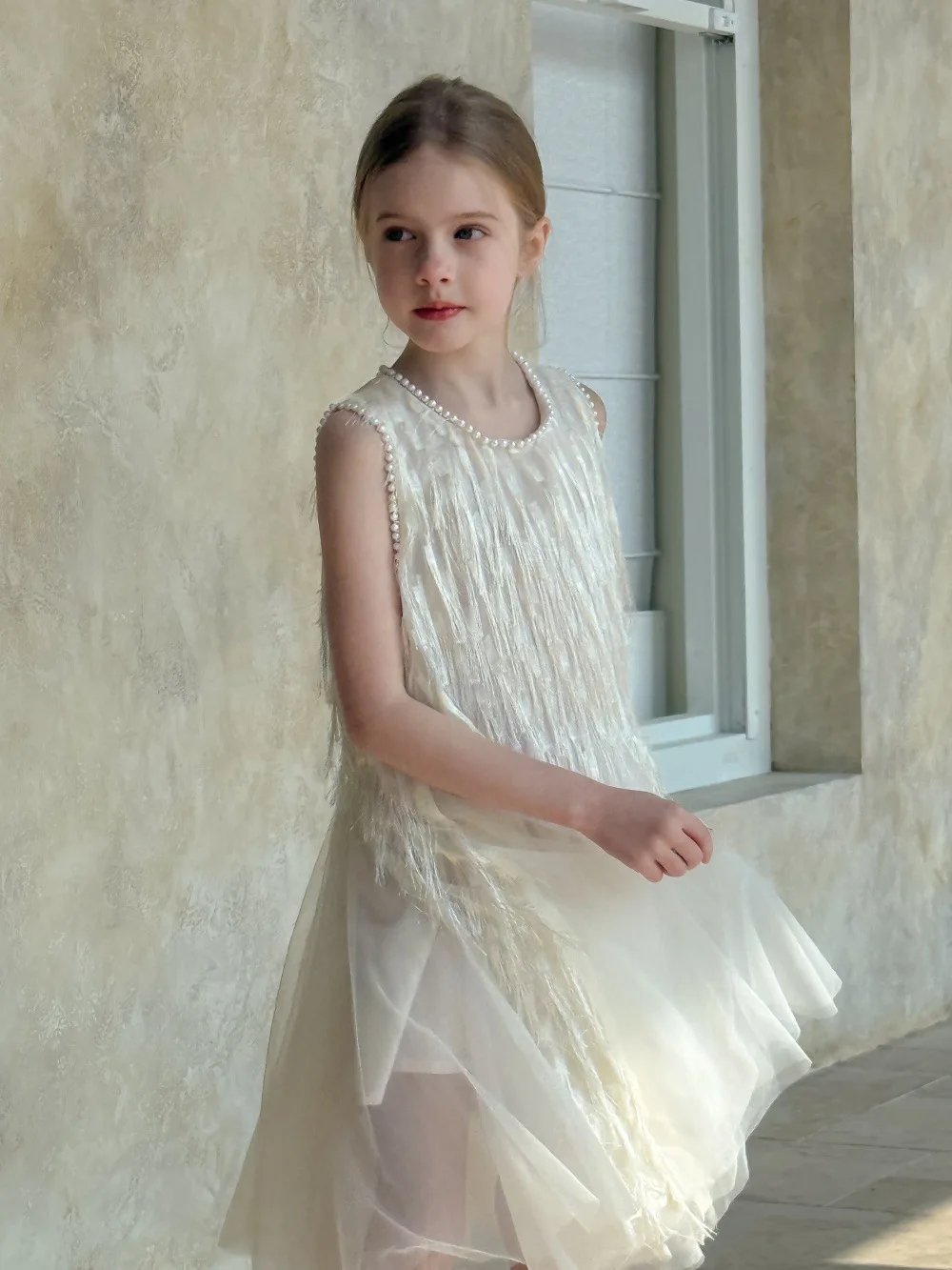 Children Clothing Korean 2026 Girls Summer New Tassel Pearl Vest Dress Little Girl Princess Mesh Dress Trend
