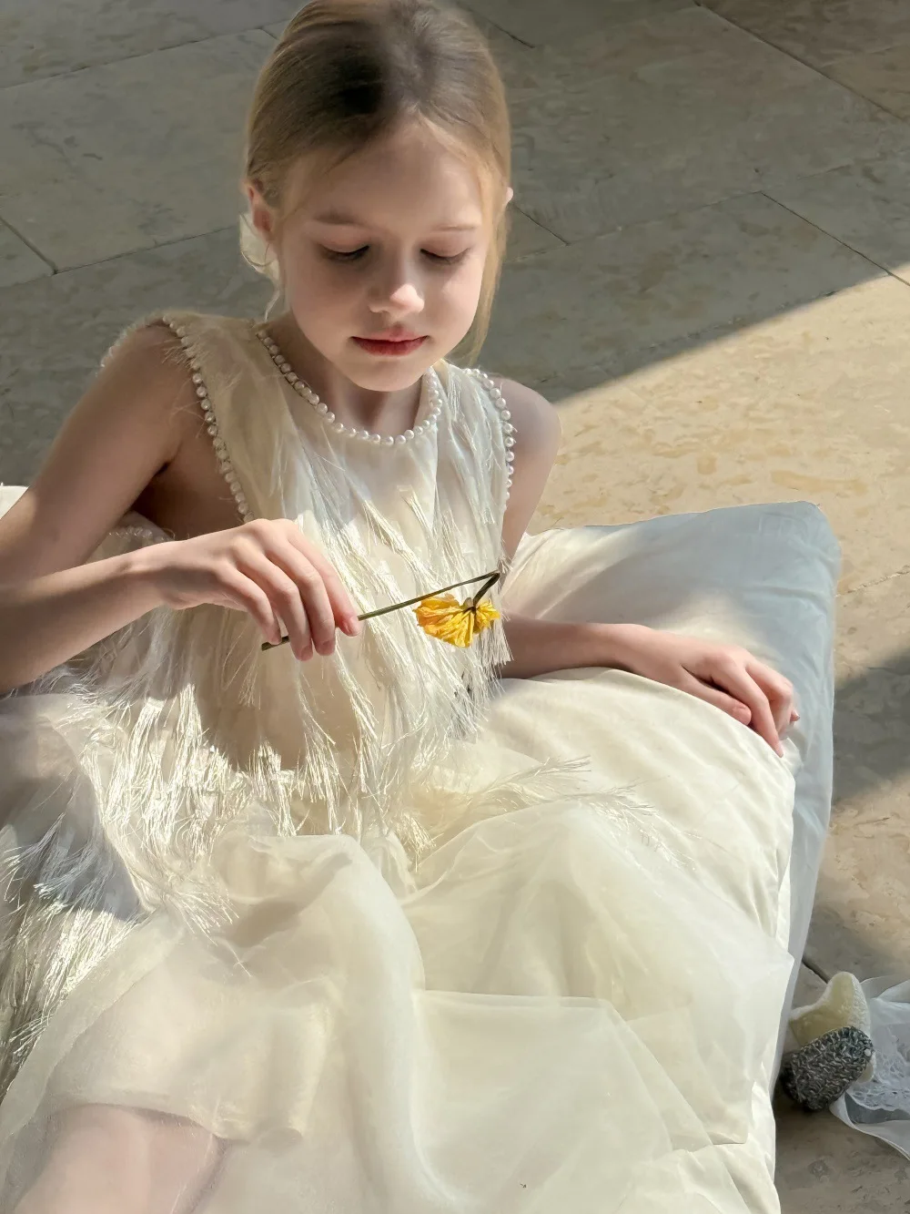 Children Clothing Korean 2026 Girls Summer New Tassel Pearl Vest Dress Little Girl Princess Mesh Dress Trend