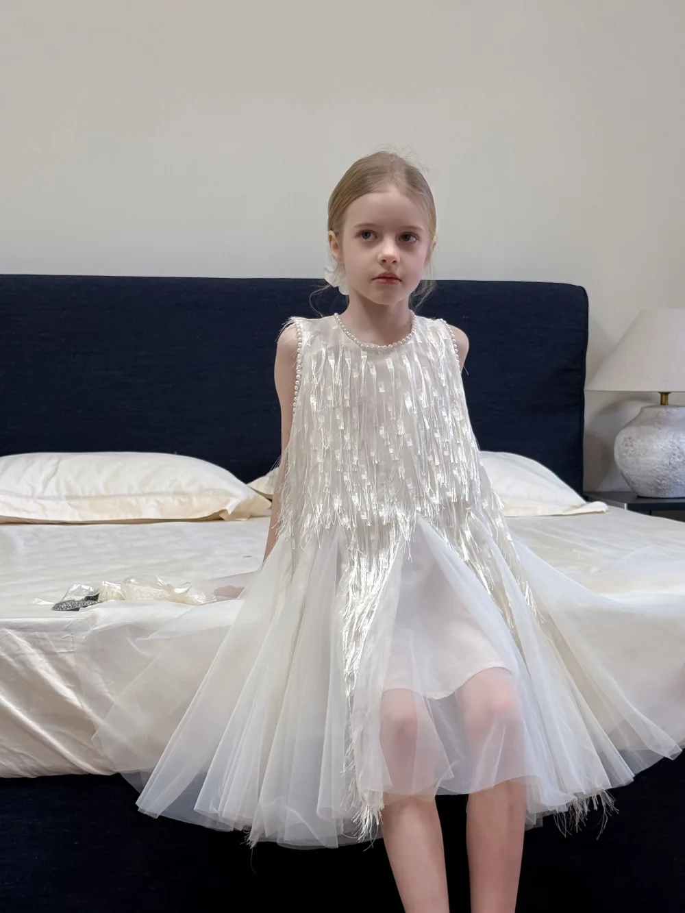 Children Clothing Korean 2026 Girls Summer New Tassel Pearl Vest Dress Little Girl Princess Mesh Dress Trend