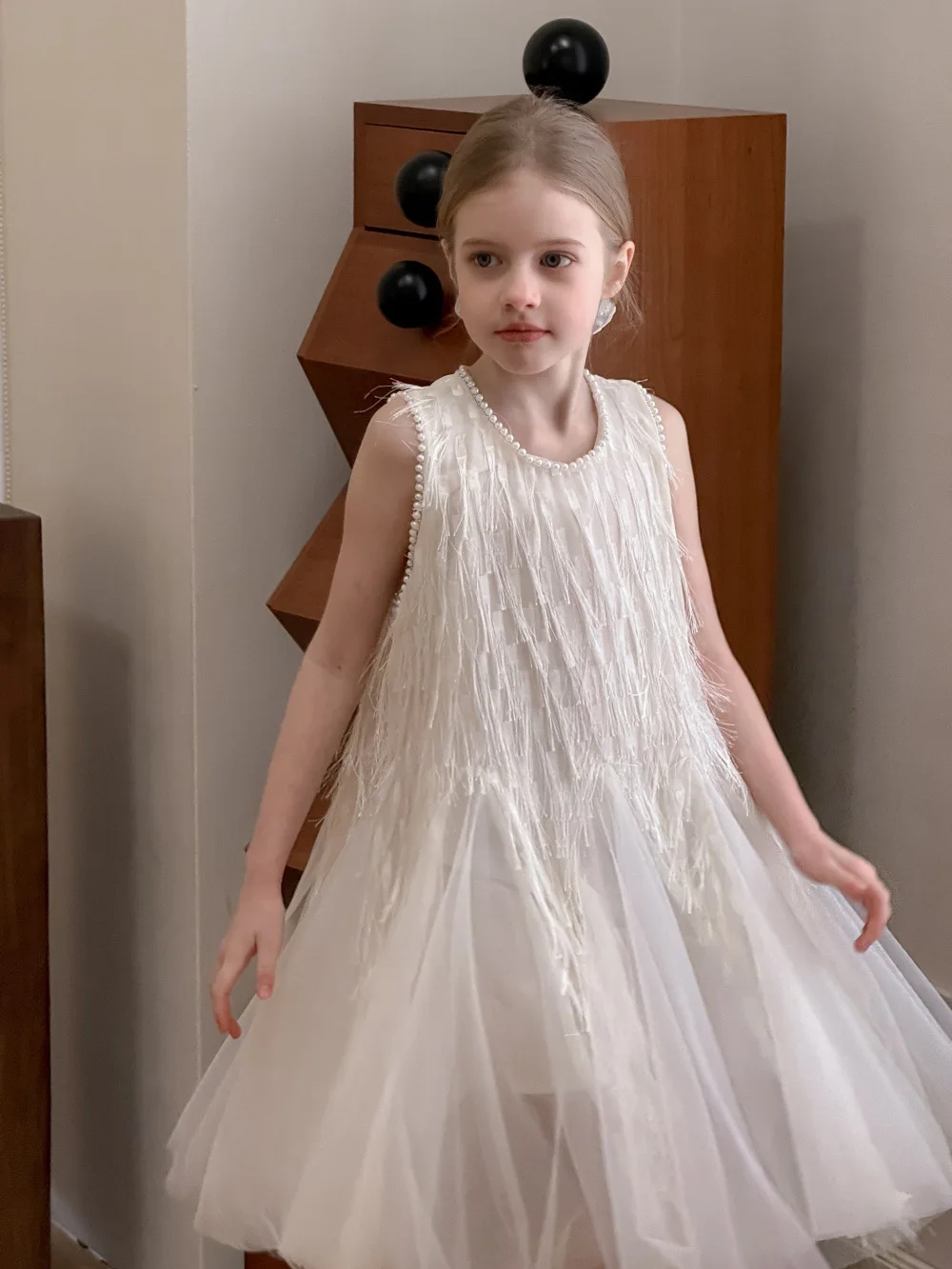 Children Clothing Korean 2026 Girls Summer New Tassel Pearl Vest Dress Little Girl Princess Mesh Dress Trend