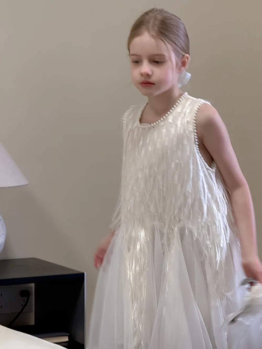 Children Clothing Korean 2026 Girls Summer New Tassel Pearl Vest Dress Little Girl Princess Mesh Dress Trend