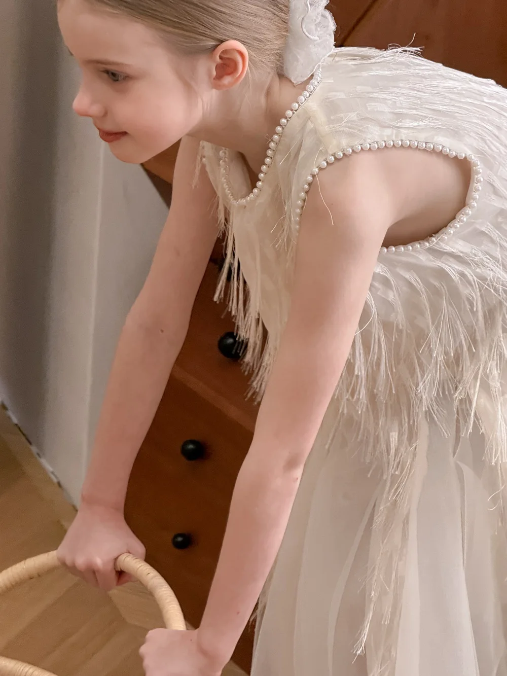 Children Clothing Korean 2026 Girls Summer New Tassel Pearl Vest Dress Little Girl Princess Mesh Dress Trend