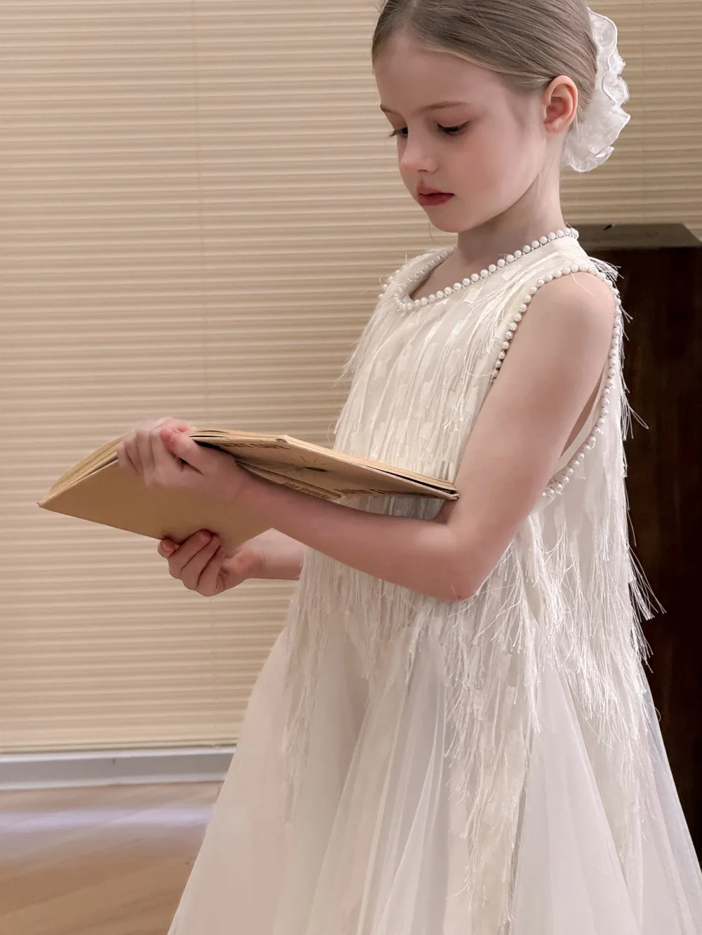 Children Clothing Korean 2026 Girls Summer New Tassel Pearl Vest Dress Little Girl Princess Mesh Dress Trend