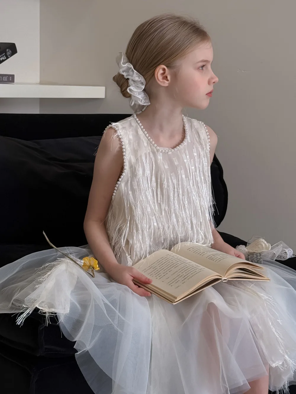 Children Clothing Korean 2026 Girls Summer New Tassel Pearl Vest Dress Little Girl Princess Mesh Dress Trend