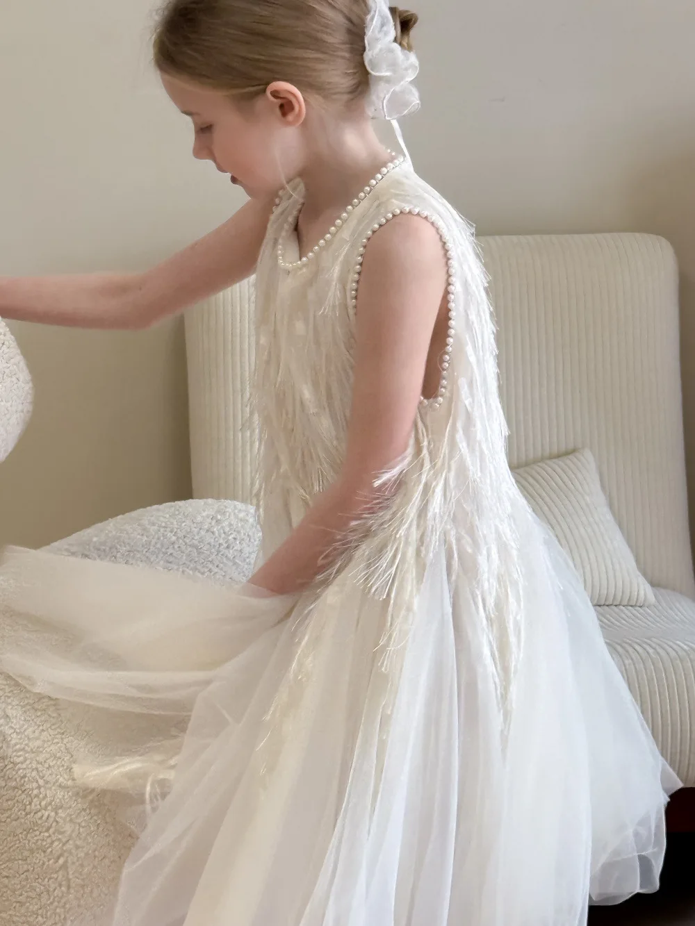 Children Clothing Korean 2026 Girls Summer New Tassel Pearl Vest Dress Little Girl Princess Mesh Dress Trend