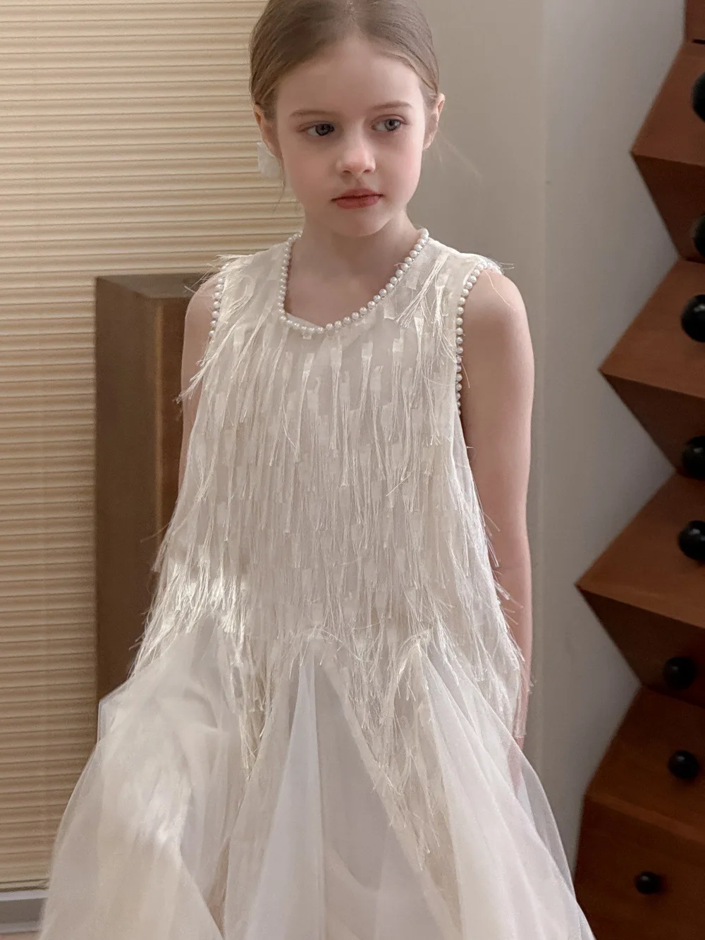 Children Clothing Korean 2026 Girls Summer New Tassel Pearl Vest Dress Little Girl Princess Mesh Dress Trend