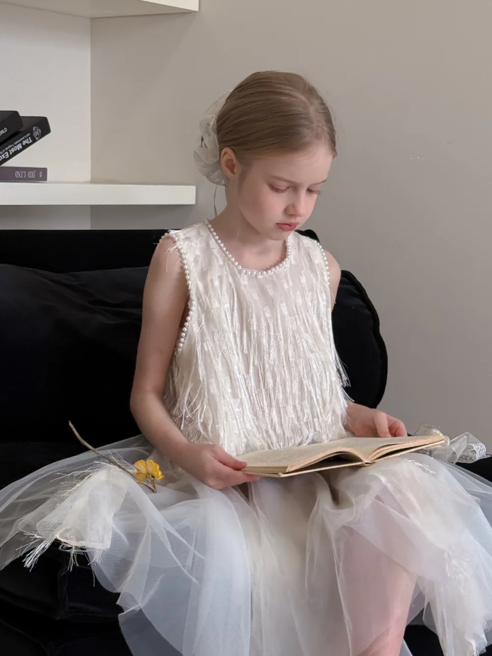 Children Clothing Korean 2026 Girls Summer New Tassel Pearl Vest Dress Little Girl Princess Mesh Dress Trend