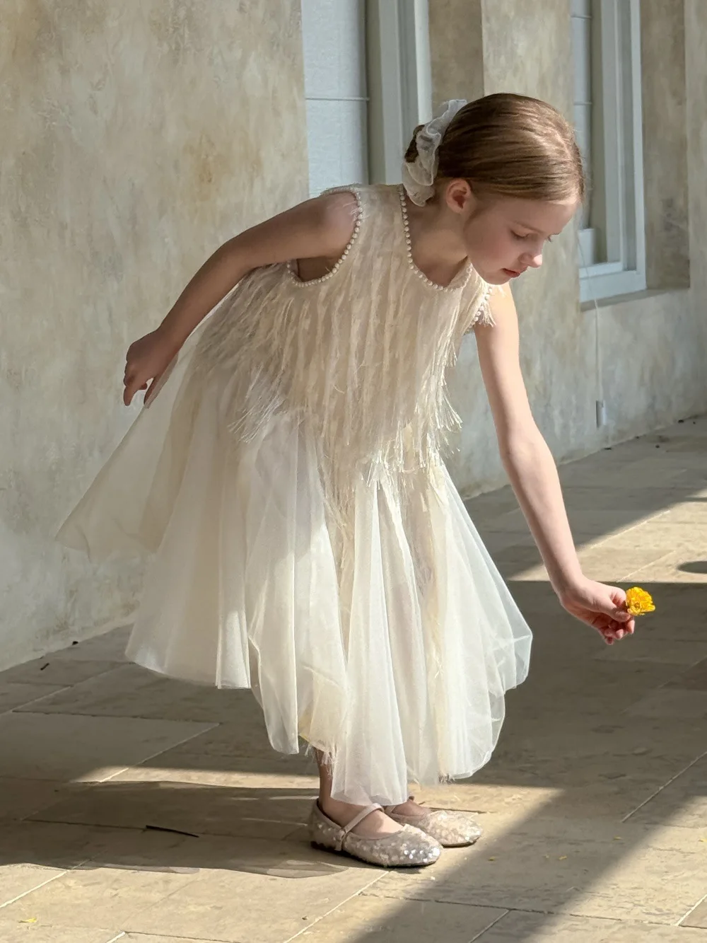 Children Clothing Korean 2026 Girls Summer New Tassel Pearl Vest Dress Little Girl Princess Mesh Dress Trend