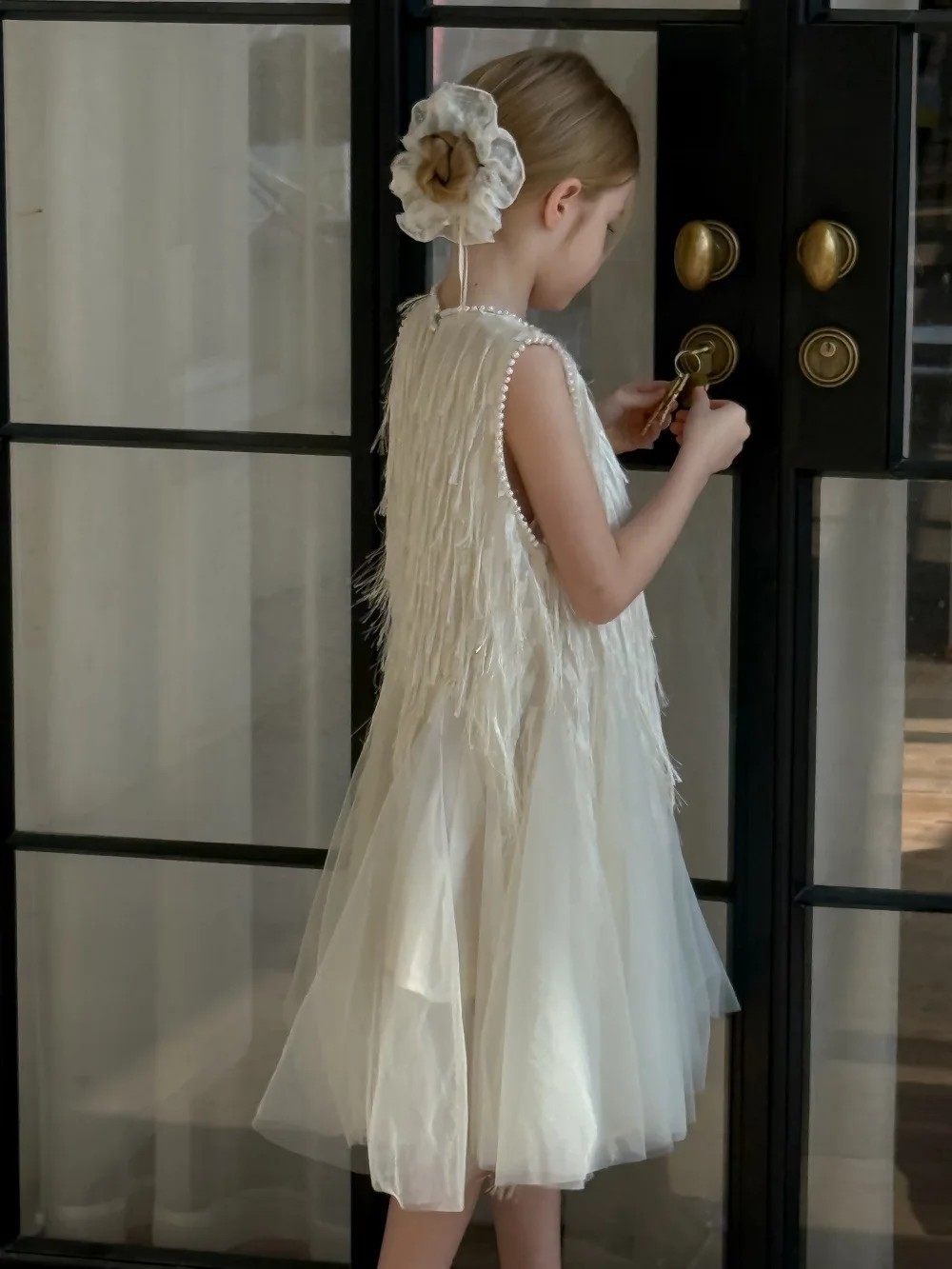 Children Clothing Korean 2026 Girls Summer New Tassel Pearl Vest Dress Little Girl Princess Mesh Dress Trend