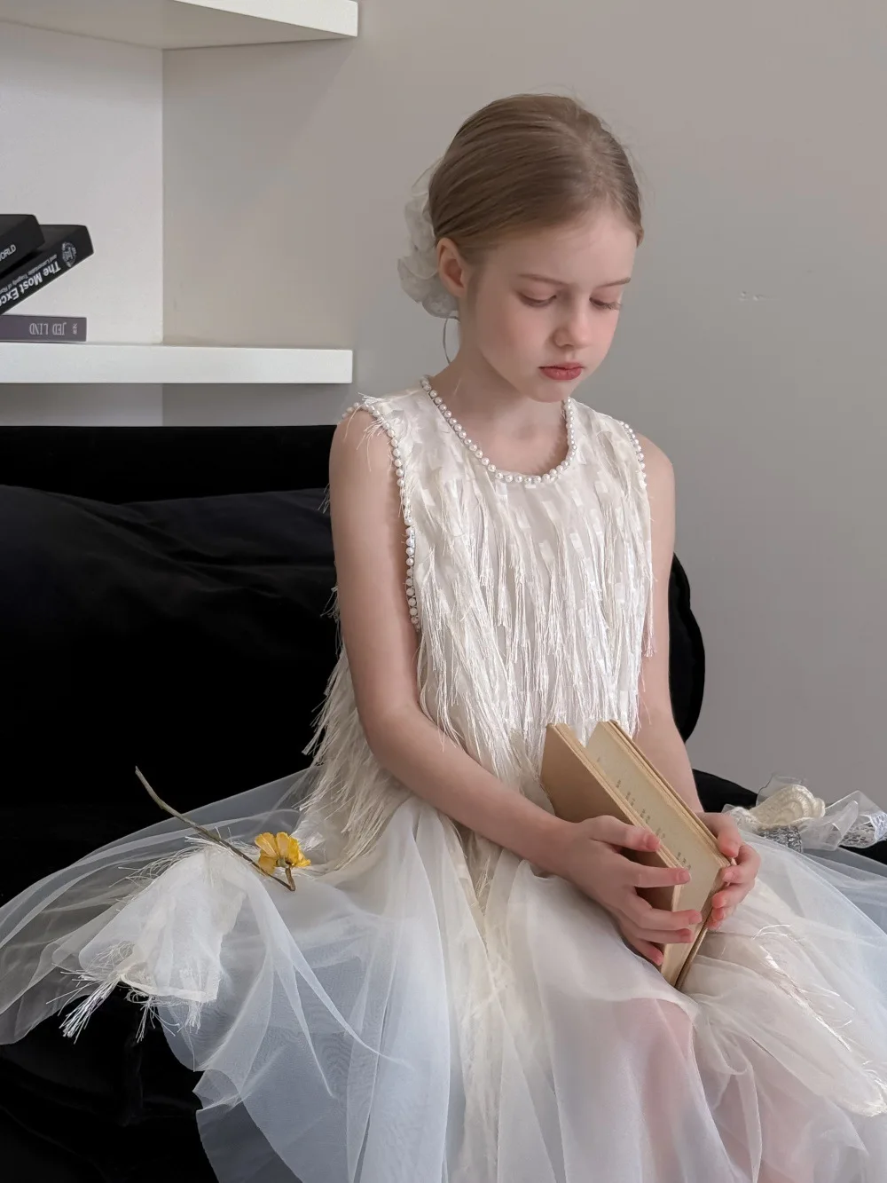 Children Clothing Korean 2026 Girls Summer New Tassel Pearl Vest Dress Little Girl Princess Mesh Dress Trend