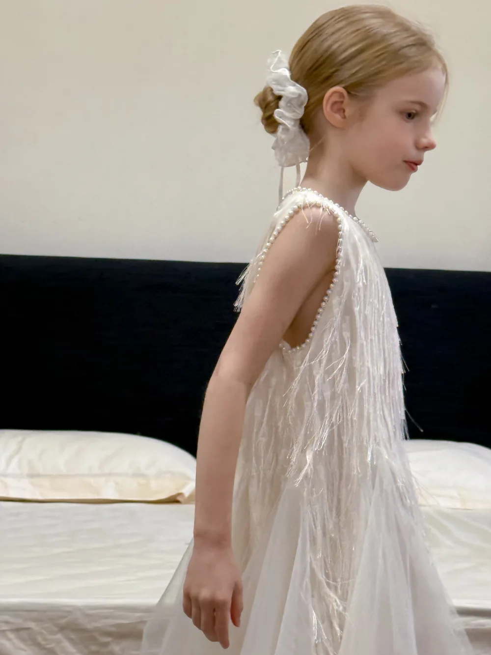 Children Clothing Korean 2026 Girls Summer New Tassel Pearl Vest Dress Little Girl Princess Mesh Dress Trend