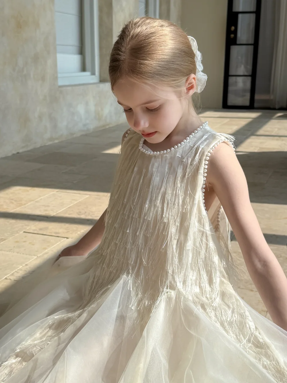 Children Clothing Korean 2026 Girls Summer New Tassel Pearl Vest Dress Little Girl Princess Mesh Dress Trend