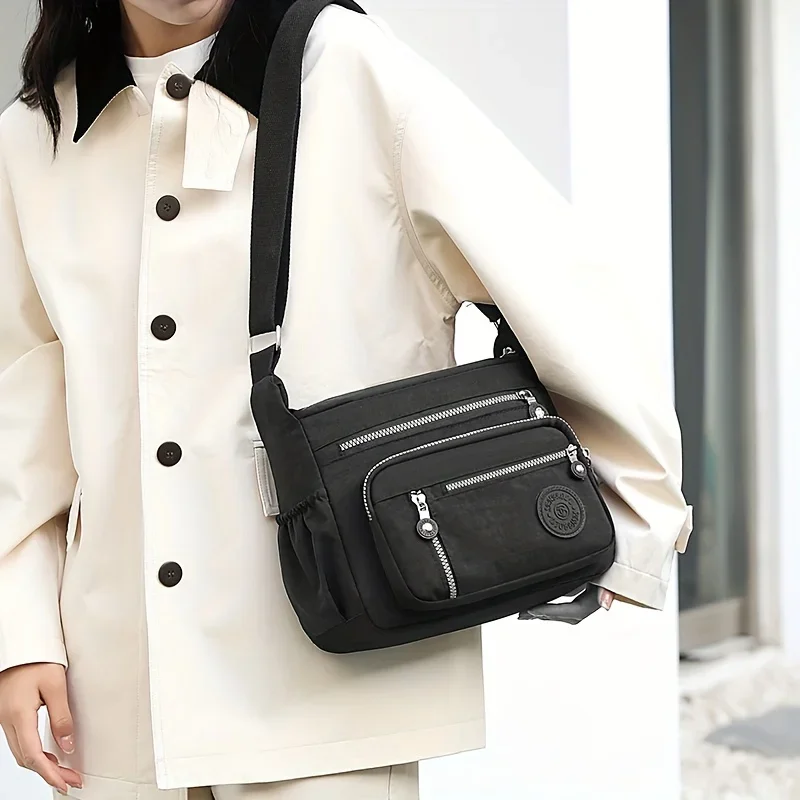 Waterproof Nylon Crossbody Bag, Multiple Pockets & Zipper Closure, Stylish Casual Shoulder Bag for Travel, Everyday Use