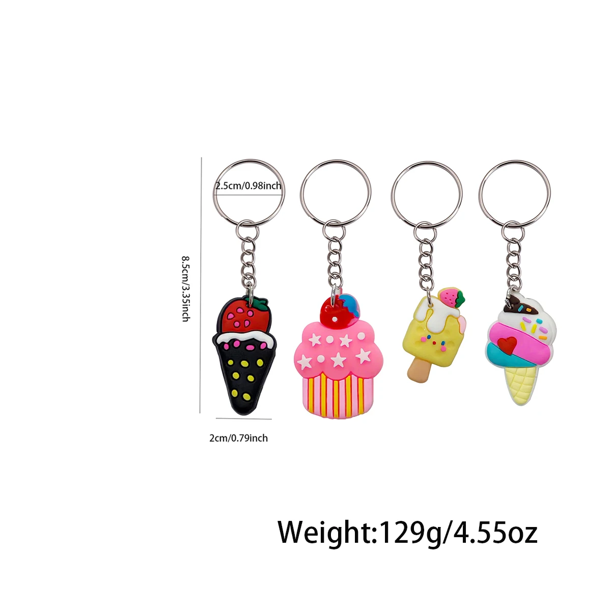 36pcs Cartoon Ice Cream Keychains Cute Ladies Bag Accessories Classroom Prizes Holiday Party Favors Back-to-School Gifts
